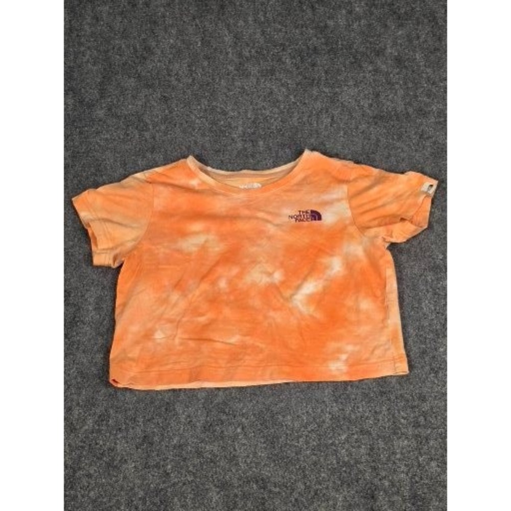 The North Face Womens Orange Tie Dye Cropped Short Sleeve‎ T-Shirt Sz M Summer